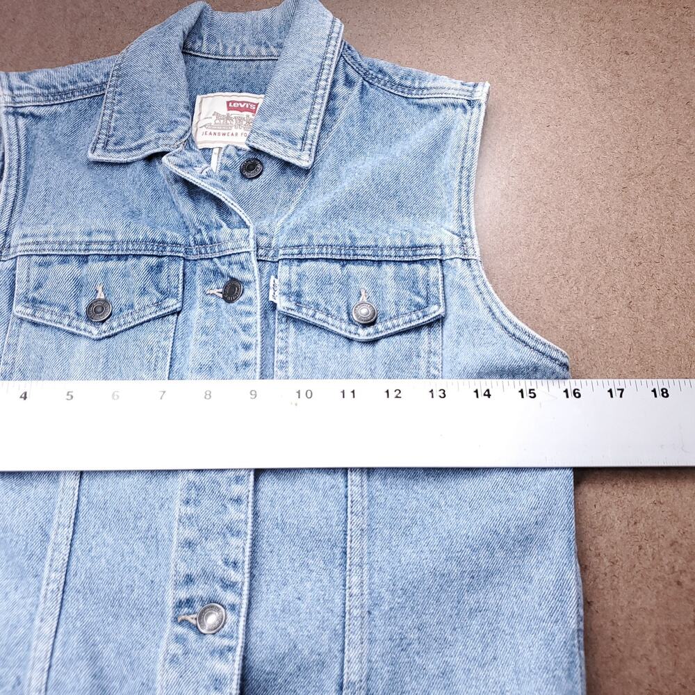 VTG Levi's Denim Vest Junior L (Women XS/S) Stone Wash Blue Streetwear Retro Y2K - Picture 8 of 11